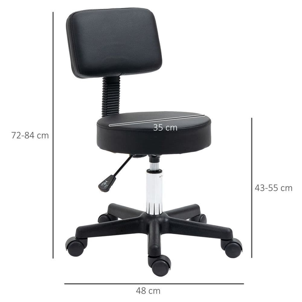 image-Beautician's Adjustable Swivel Salon Chair w/ Padded Seat Back 5 Wheels Black