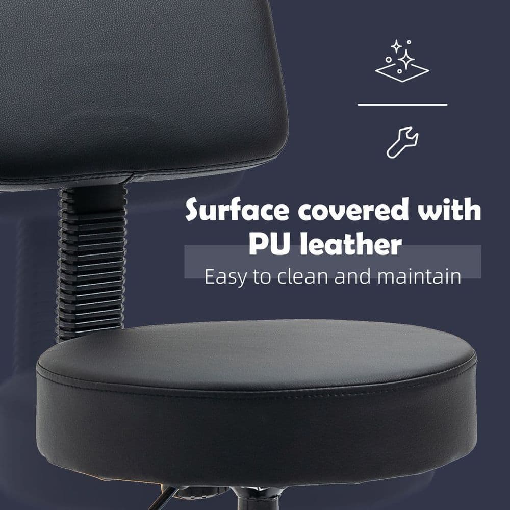 image-Beautician's Adjustable Swivel Salon Chair w/ Padded Seat Back 5 Wheels Black
