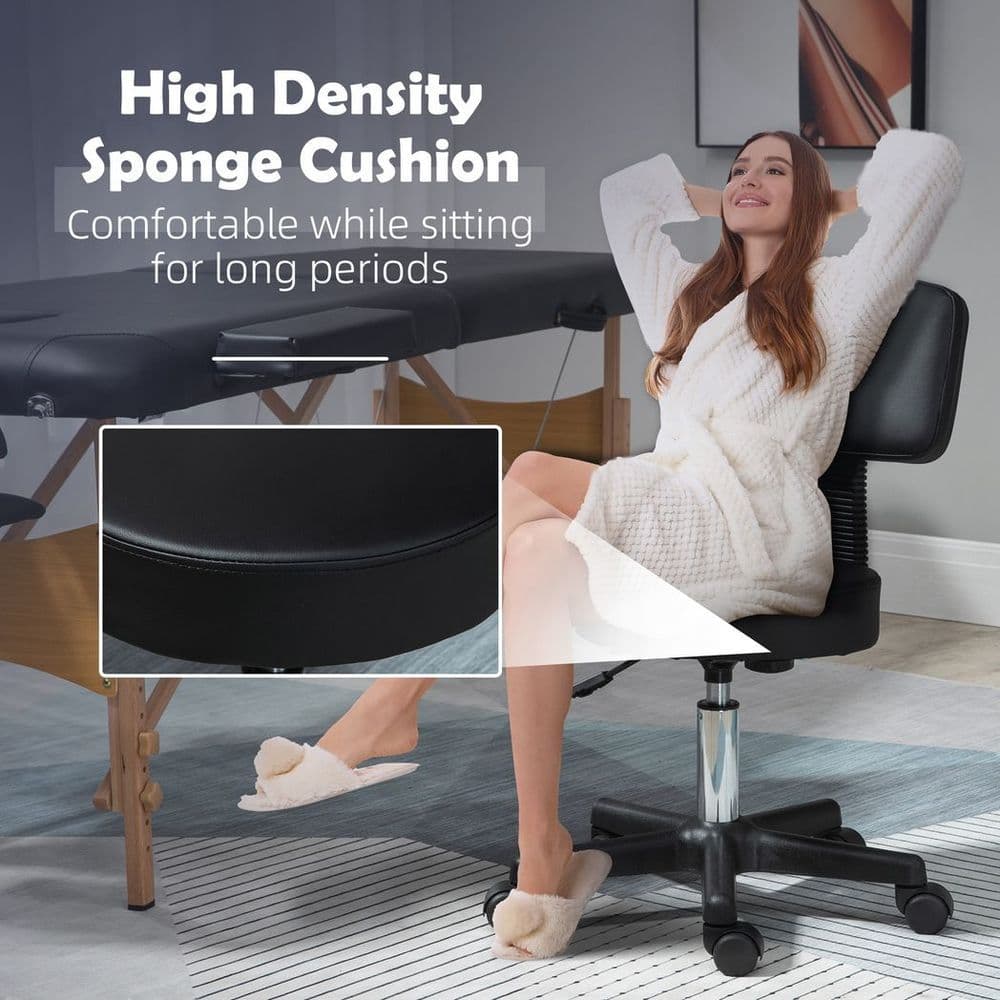 image-Beautician's Adjustable Swivel Salon Chair w/ Padded Seat Back 5 Wheels Black