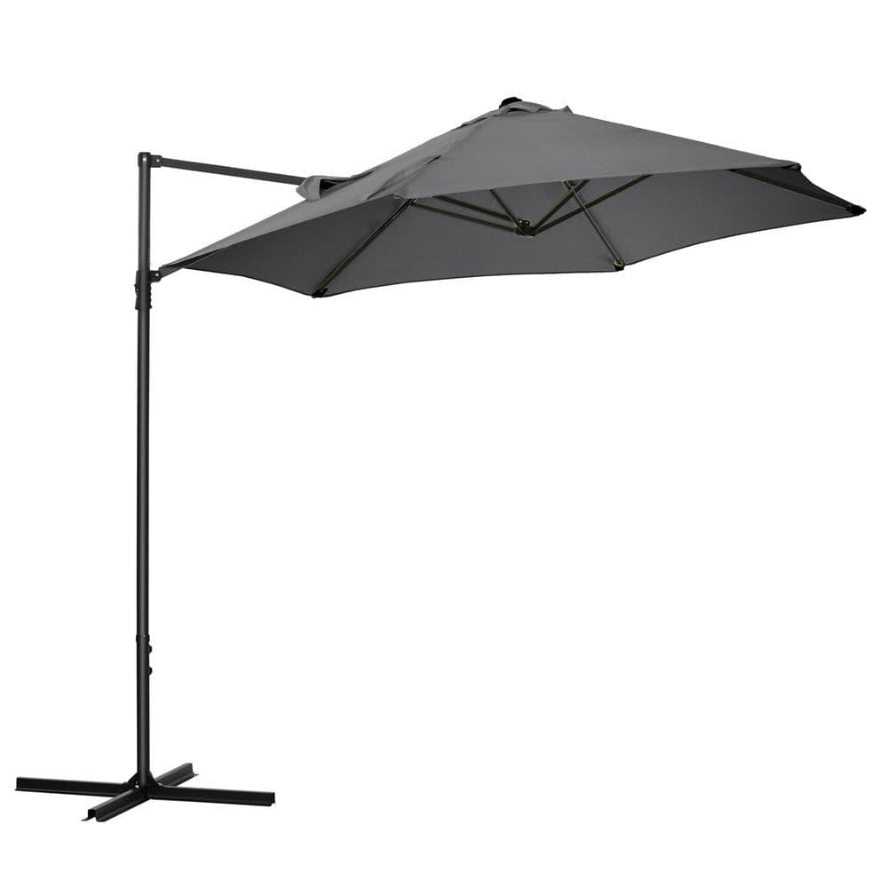 image-2.5M Garden Cantilever Parasol W/ 360 Rotation and Cross Base, Dark Grey