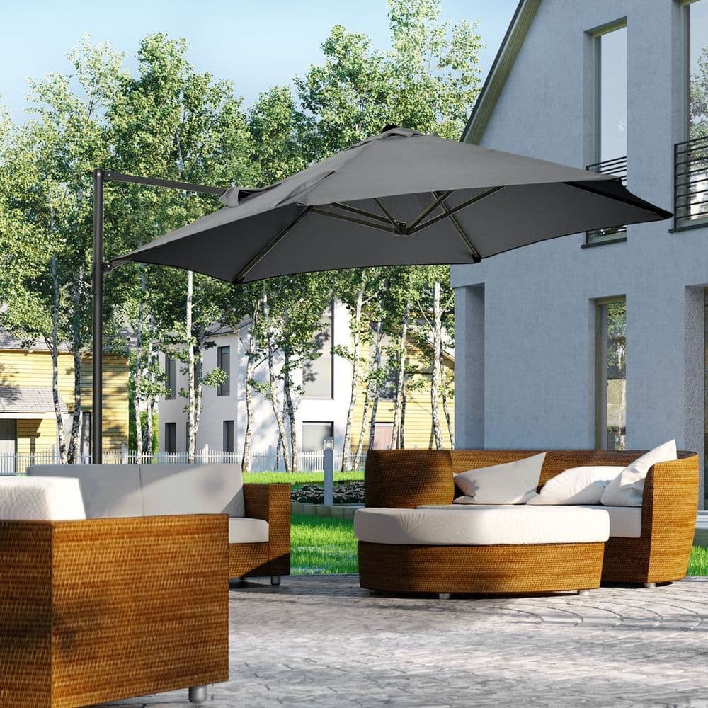 image-2.5M Garden Cantilever Parasol W/ 360 Rotation and Cross Base, Dark Grey