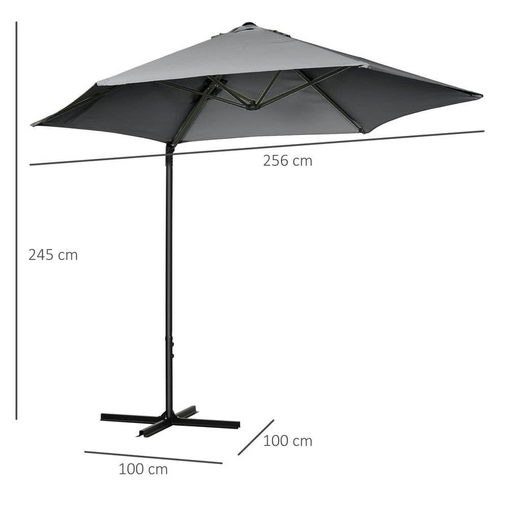 image-2.5M Garden Cantilever Parasol W/ 360 Rotation and Cross Base, Dark Grey
