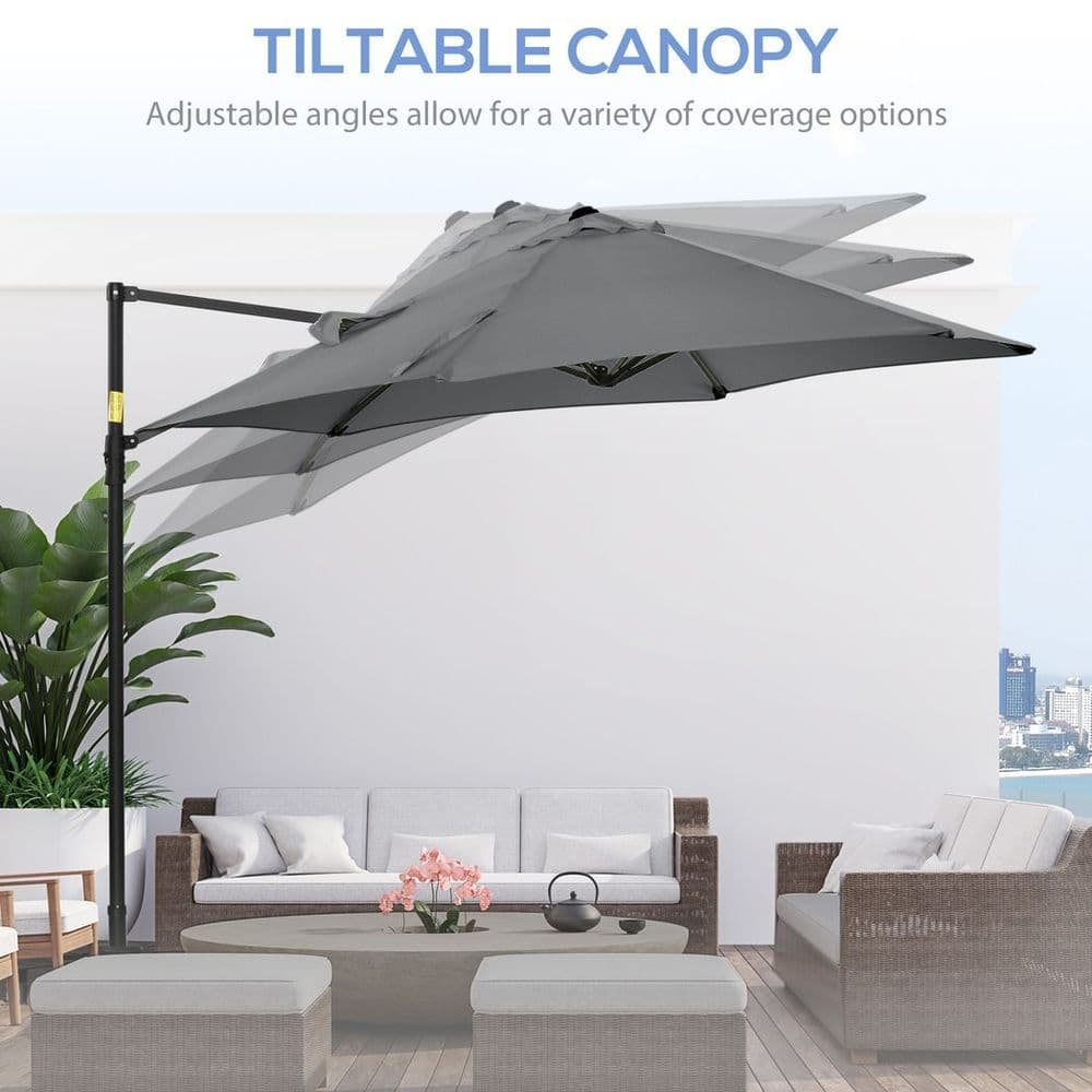 image-2.5M Garden Cantilever Parasol W/ 360 Rotation and Cross Base, Dark Grey