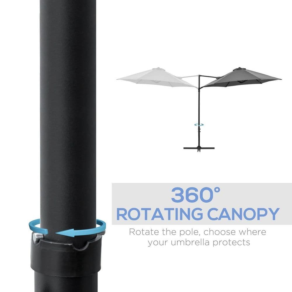 image-2.5M Garden Cantilever Parasol W/ 360 Rotation and Cross Base, Dark Grey
