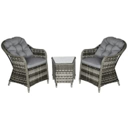 image-3 PCS Aluminium Rattan Bistro Set with Soft Cushions & Glass Top
