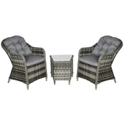 image-3 PCS Aluminium Rattan Bistro Set with Soft Cushions & Glass Top