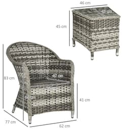 image-3 PCS Aluminium Rattan Bistro Set with Soft Cushions & Glass Top