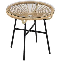 image-Rattan Side Table with Round PE Rattan and Tempered Glass Table Top