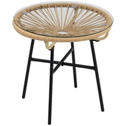 image-Rattan Side Table with Round PE Rattan and Tempered Glass Table Top