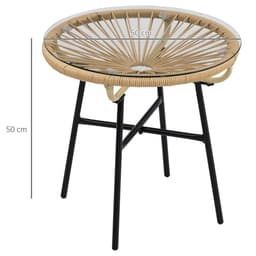image-Rattan Side Table with Round PE Rattan and Tempered Glass Table Top