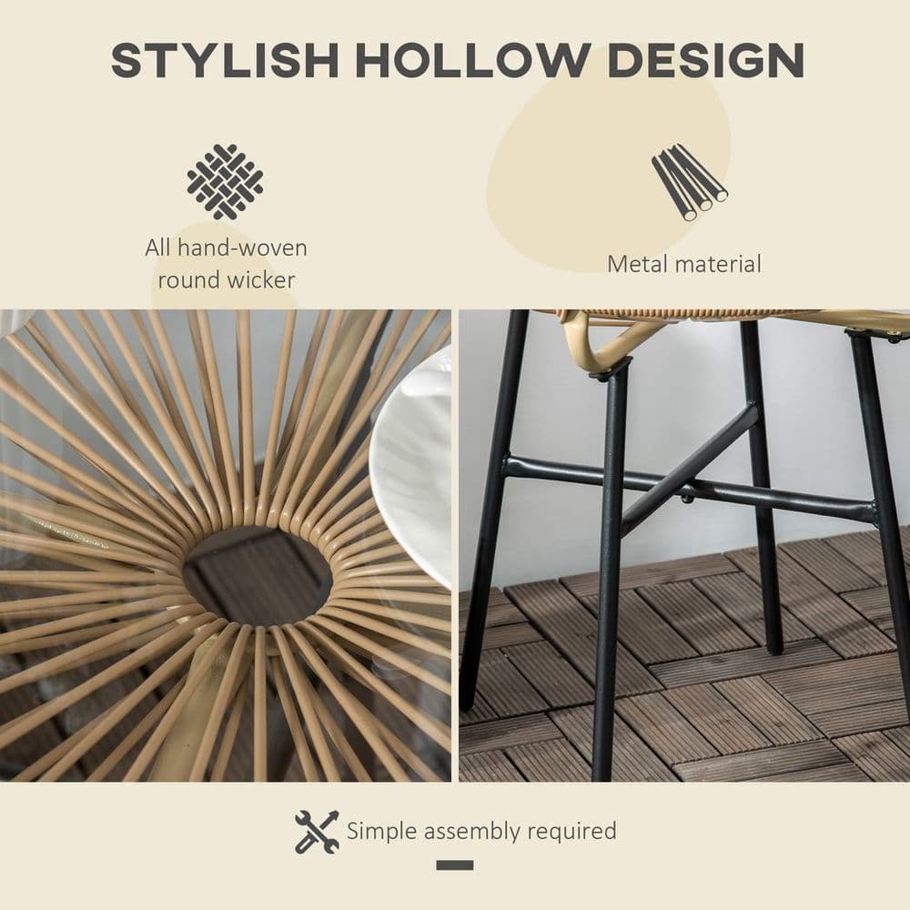 image-Rattan Side Table with Round PE Rattan and Tempered Glass Table Top