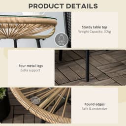 image-Rattan Side Table with Round PE Rattan and Tempered Glass Table Top