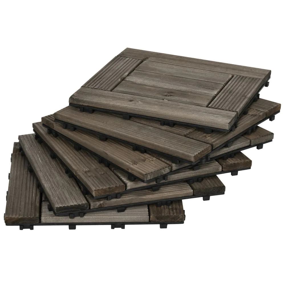 image-Set of 27 Wooden Interlocking Decking Tiles, 30 x 30 cm, Total 2.5?, Grey