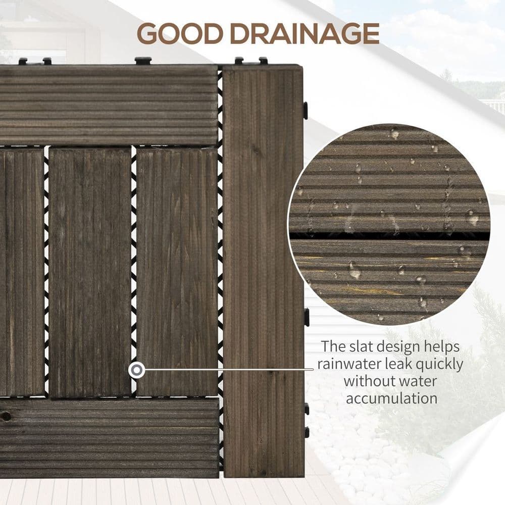 image-Set of 27 Wooden Interlocking Decking Tiles, 30 x 30 cm, Total 2.5?, Grey