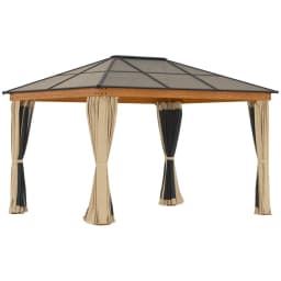 image-Hardtop Gazebo with Polycarbonate Roof Aluminium and Steel Frame for Patio Khaki