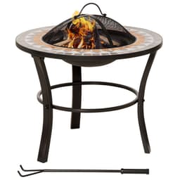 image-60cm Outdoor Fire Pit Table with Mosaic Outer, Spark Screen Cover and Fire Poker
