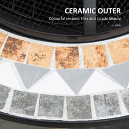 image-60cm Outdoor Fire Pit Table with Mosaic Outer, Spark Screen Cover and Fire Poker