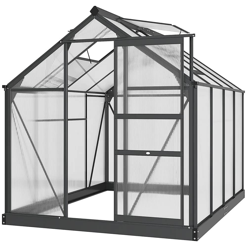 image-Polycarbonate Walk-In Garden Greenhouse Aluminium Frame w/ Slide Door 6 x 8ft