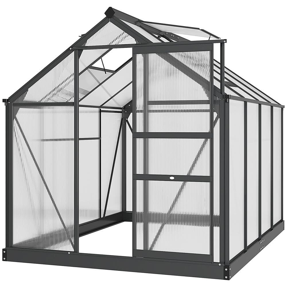 image-Polycarbonate Walk-In Garden Greenhouse Aluminium Frame w/ Slide Door 6 x 8ft