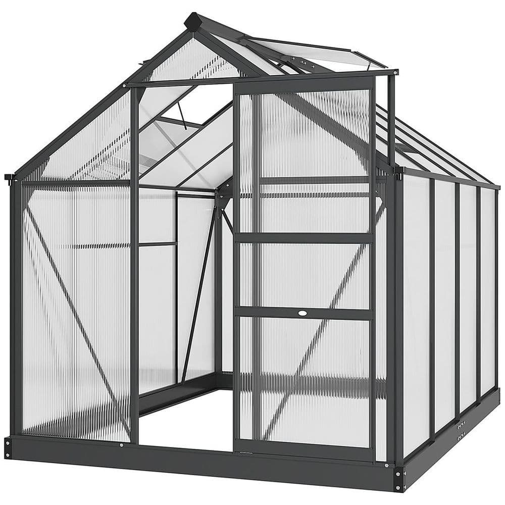 image-Polycarbonate Walk-In Garden Greenhouse Aluminium Frame w/ Slide Door 6 x 8ft
