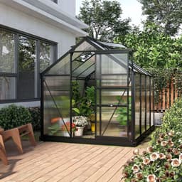 image-Polycarbonate Walk-In Garden Greenhouse Aluminium Frame w/ Slide Door 6 x 8ft