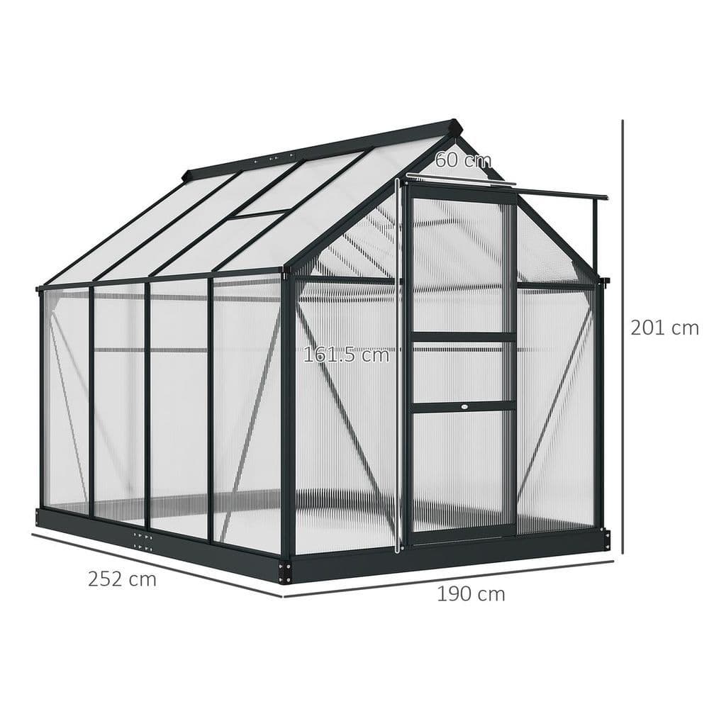 image-Polycarbonate Walk-In Garden Greenhouse Aluminium Frame w/ Slide Door 6 x 8ft