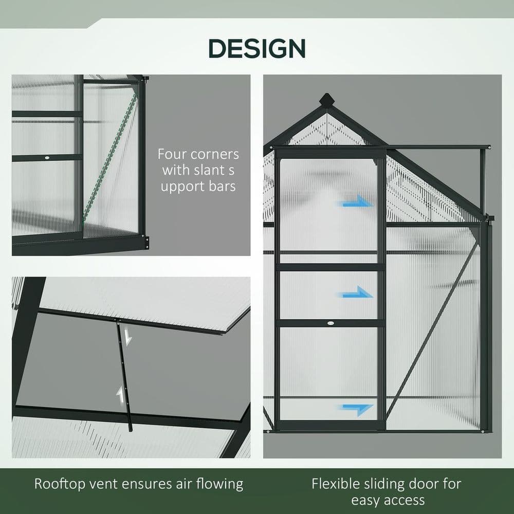 image-Polycarbonate Walk-In Garden Greenhouse Aluminium Frame w/ Slide Door 6 x 8ft