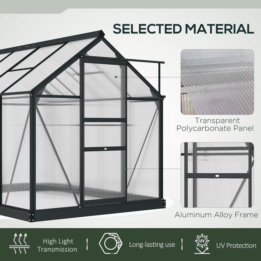 image-Polycarbonate Walk-In Garden Greenhouse Aluminium Frame w/ Slide Door 6 x 8ft