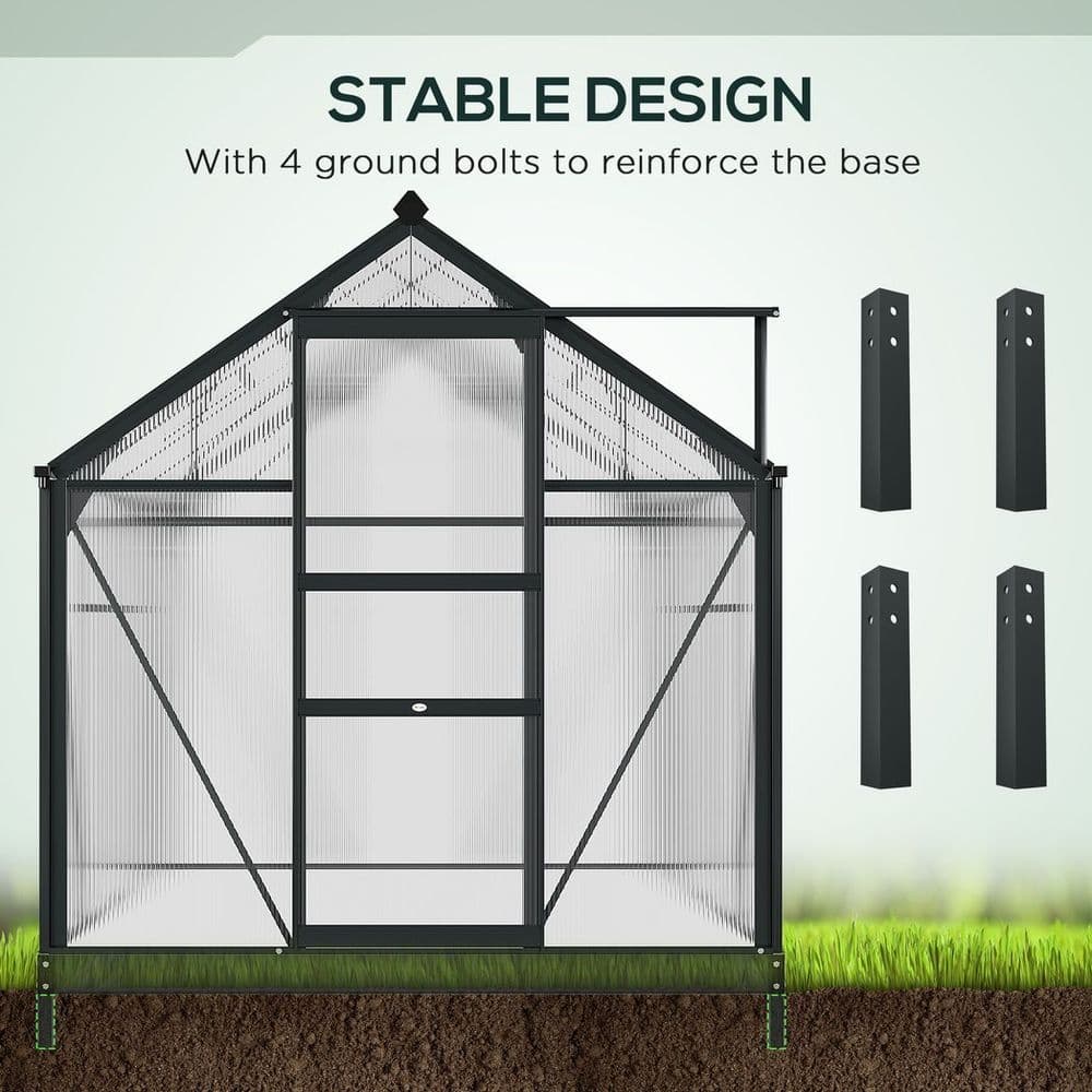 image-Polycarbonate Walk-In Garden Greenhouse Aluminium Frame w/ Slide Door 6 x 8ft