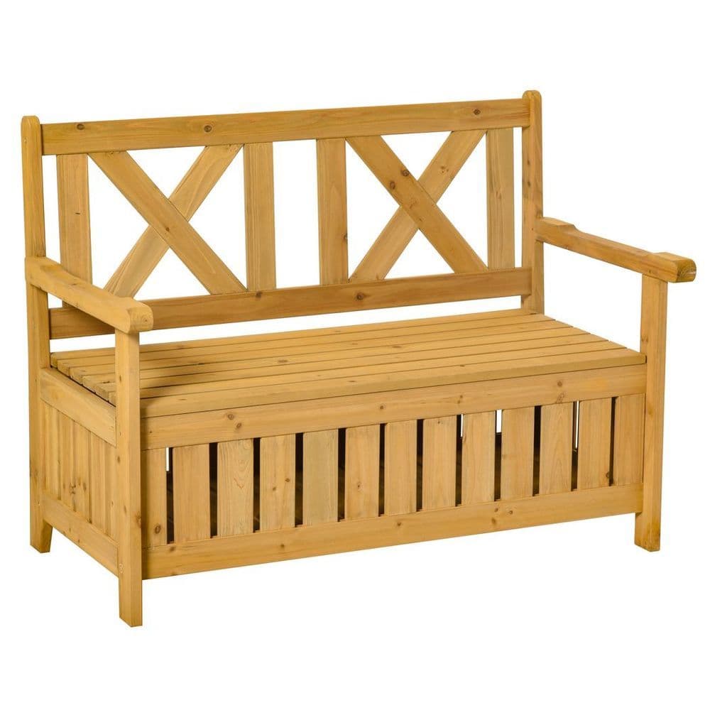 image-2-Seater Garden Storage Bench for Patio Wood Porch Decor Outdoor Seating
