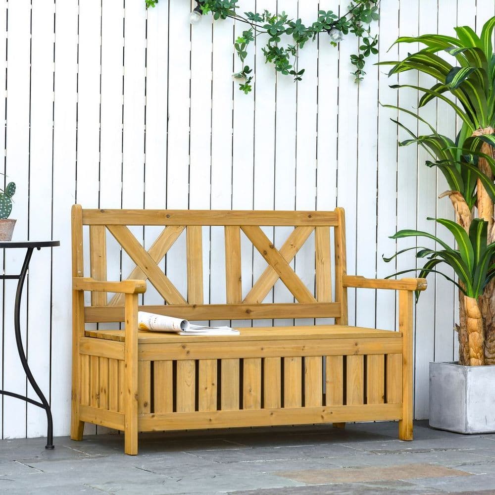 image-2-Seater Garden Storage Bench for Patio Wood Porch Decor Outdoor Seating