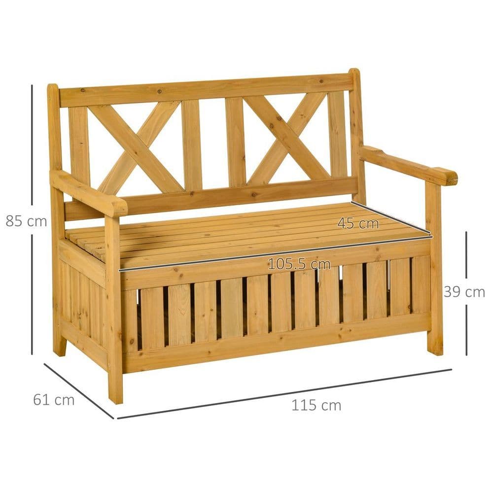 image-2-Seater Garden Storage Bench for Patio Wood Porch Decor Outdoor Seating