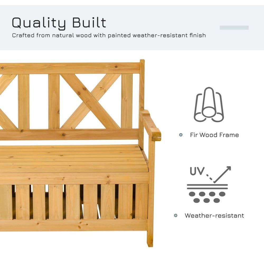 image-2-Seater Garden Storage Bench for Patio Wood Porch Decor Outdoor Seating