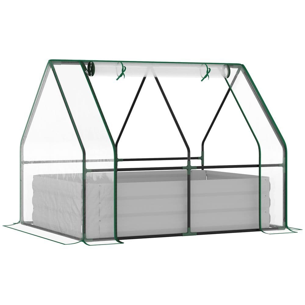 image-Steel Raised Garden Planter Box Kit with Greenhouse, for Dual Use, Clear