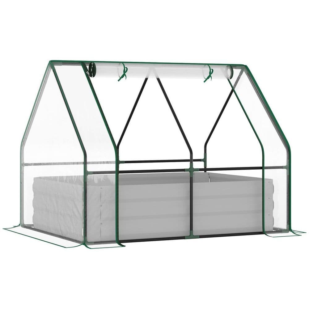 image-Steel Raised Garden Planter Box Kit with Greenhouse, for Dual Use, Clear
