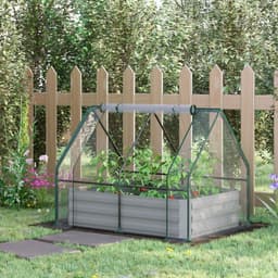 image-Steel Raised Garden Planter Box Kit with Greenhouse, for Dual Use, Clear
