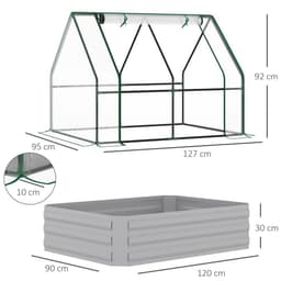 image-Steel Raised Garden Planter Box Kit with Greenhouse, for Dual Use, Clear