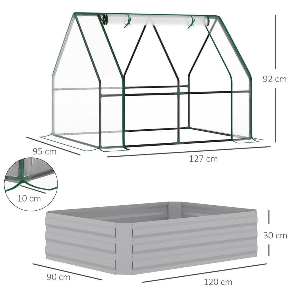 image-Steel Raised Garden Planter Box Kit with Greenhouse, for Dual Use, Clear