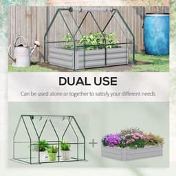 image-Steel Raised Garden Planter Box Kit with Greenhouse, for Dual Use, Clear