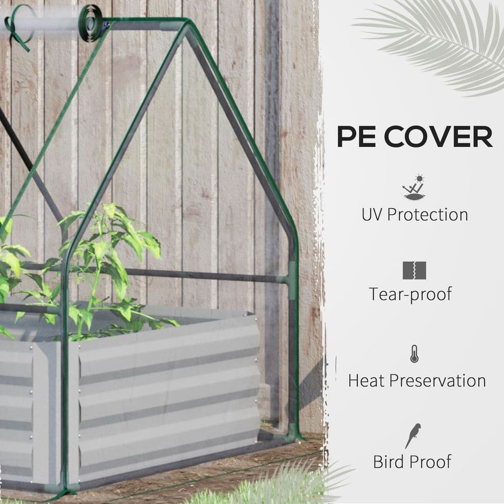 image-Steel Raised Garden Planter Box Kit with Greenhouse, for Dual Use, Clear