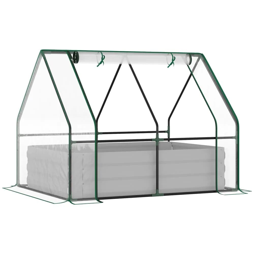 image-Steel Raised Garden Planter Box Kit with Greenhouse, for Dual Use, Clear