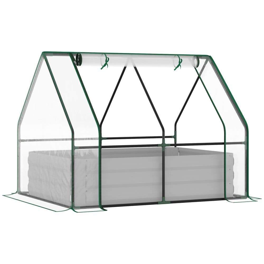 image-Steel Raised Garden Planter Box Kit with Greenhouse, for Dual Use, Clear