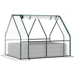 image-Steel Raised Garden Planter Box Kit with Greenhouse, for Dual Use, Clear