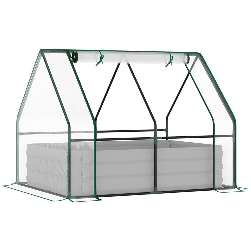 image-Steel Raised Garden Planter Box Kit with Greenhouse, for Dual Use, Clear