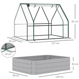 image-Steel Raised Garden Planter Box Kit with Greenhouse, for Dual Use, Clear