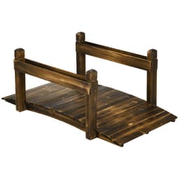 image-5FT Wooden Garden Bridge with Planters Stained Finish Arc Footbridge for Pond