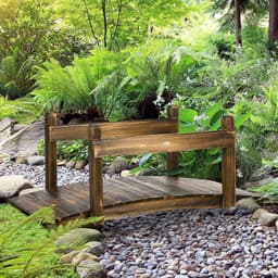 image-5FT Wooden Garden Bridge with Planters Stained Finish Arc Footbridge for Pond