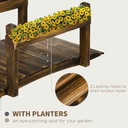 image-5FT Wooden Garden Bridge with Planters Stained Finish Arc Footbridge for Pond