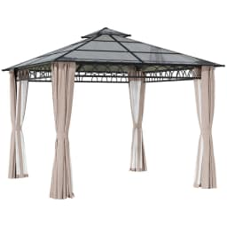 image-3 x 3 (m) Polycarbonate Gazebo, Hard Top Gazebo with Nettings & Curtains