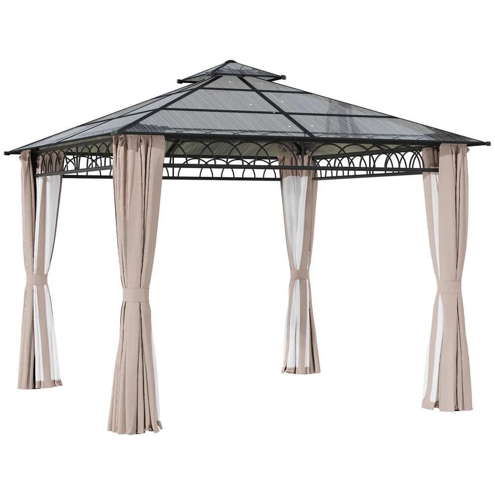 image-3 x 3 (m) Polycarbonate Gazebo, Hard Top Gazebo with Nettings & Curtains